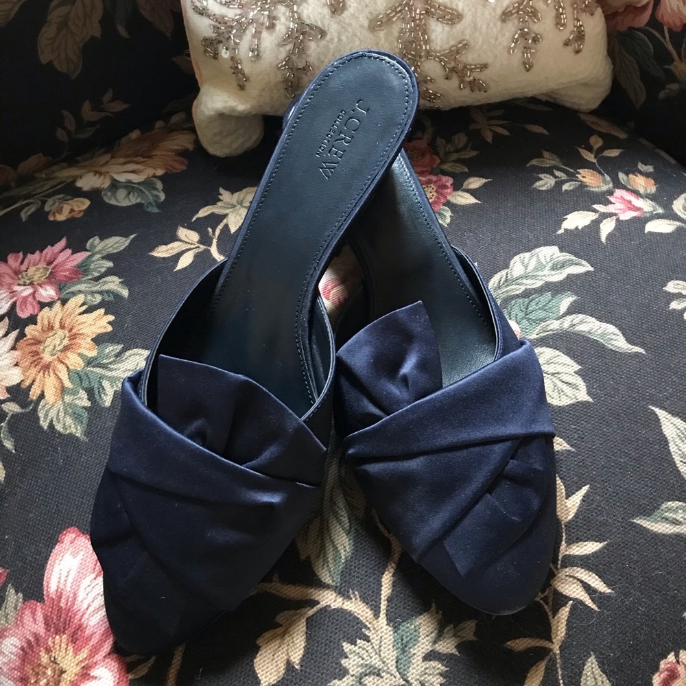 J. Crew Navy Mini Wedge Slide Satin New with box